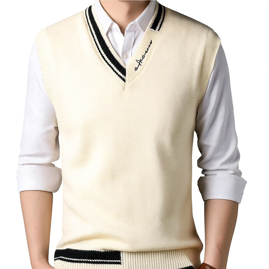 Colete Masculino em Lã Vintage Romenzi RZ658 em detalhe, peça elegante e resistente em lã premium, com design retrô que adiciona charme autêntico ao visual.