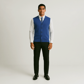 Colete Masculino Social England Romenzi RZ661 em detalhe, peça social sofisticada e resistente, ideal para compor looks masculinos formais com elegância.