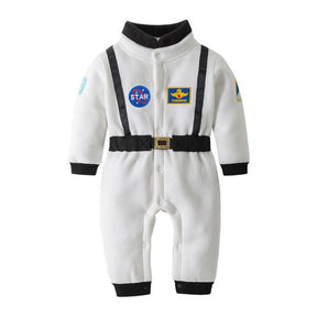 Fantasia Infantil Bebê Explorador Espacial Astronauta feita em poliéster e veludo macio, ideal para festas, eventos e brincadeiras criativas.