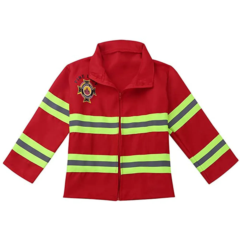 Fantasia Infantil Bombeiro Especial feita em poliéster, traje completo ideal para festas infantis e brincadeiras que estimulam a imaginação.
