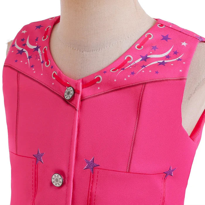 Fantasia Infantil Boneca Fashion Rosa com peruca, chapéu, óculos, lenço e bolsa, feita em poliéster e malha para festas e brincadeiras.