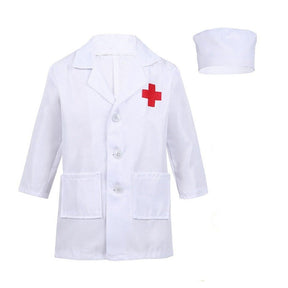 Fantasia de Médico Infantil com jaleco e acessórios, feita em materiais de qualidade, ideal para festas, brincadeiras e apresentações escolares.