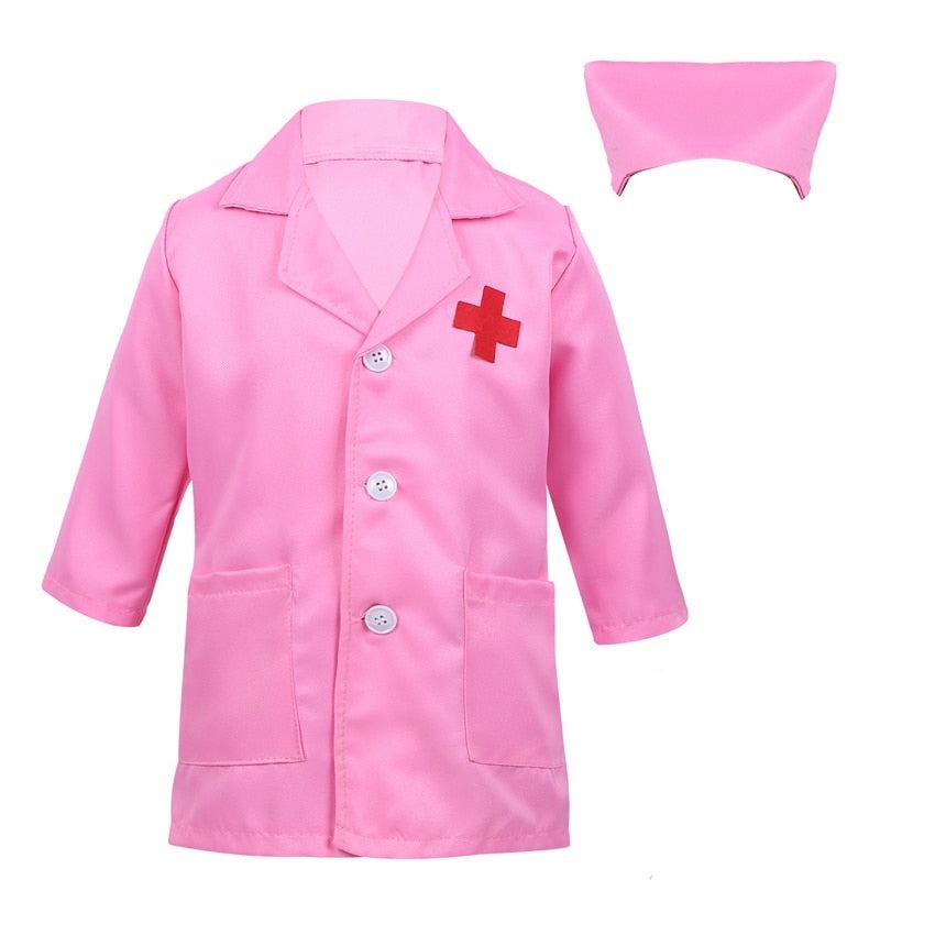 Fantasia de Médico Infantil com jaleco e acessórios, feita em materiais de qualidade, ideal para festas, brincadeiras e apresentações escolares.