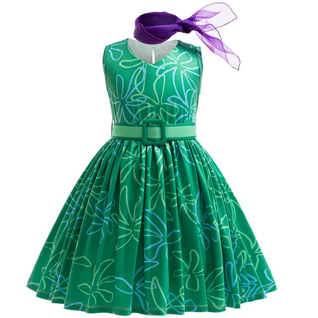 Fantasia Infantil Emoção Verde Divertida em poliéster, opções com ou sem peruca, ideal para festas infantis e brincadeiras cheias de imaginação.