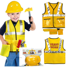 Fantasia Infantil Engenheiro Civil com jaqueta temática e capacete, feita com materiais de qualidade, perfeita para festas, brincadeiras e diversão.