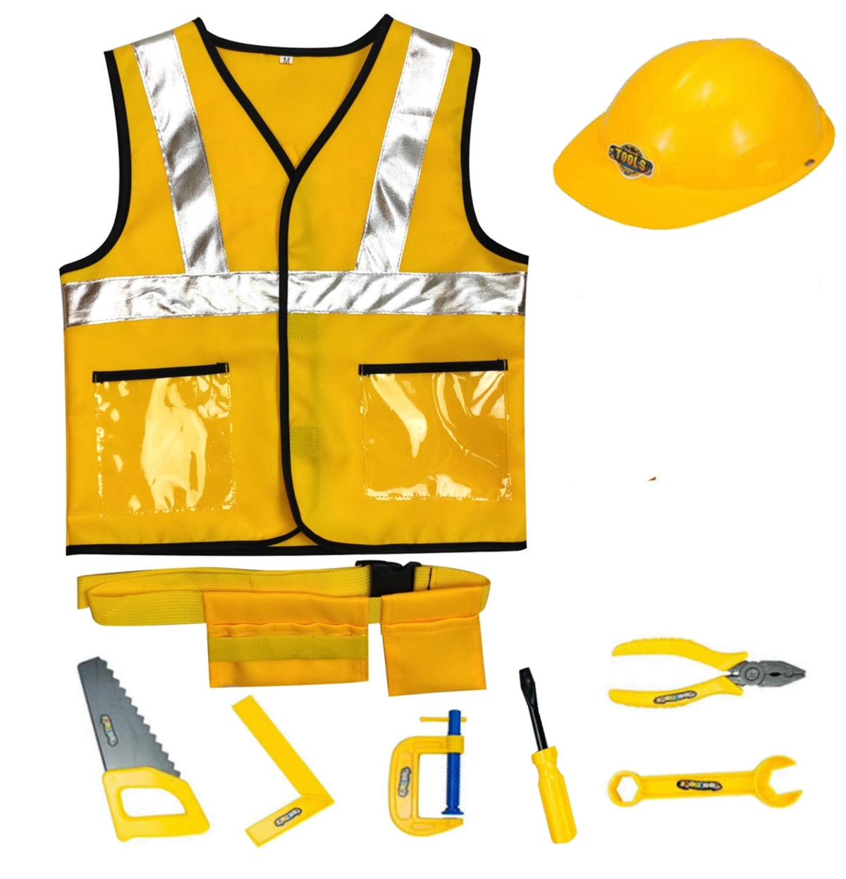 Fantasia Infantil Engenheiro Civil com jaqueta temática e capacete, feita com materiais de qualidade, perfeita para festas, brincadeiras e diversão.