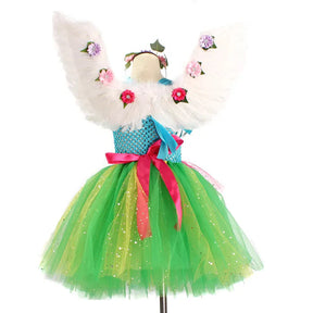 Fantasia Infantil Fada Arco-Íris com vestido, asas e acessório de cabelo, ideal para festas e brincadeiras mágicas com conforto e estilo.
