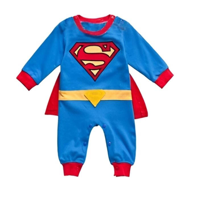 Fantasia Infantil Herói Azul e Vermelho com Capa feita em algodão, ideal para festas infantis e brincadeiras cheias de imaginação e aventura.