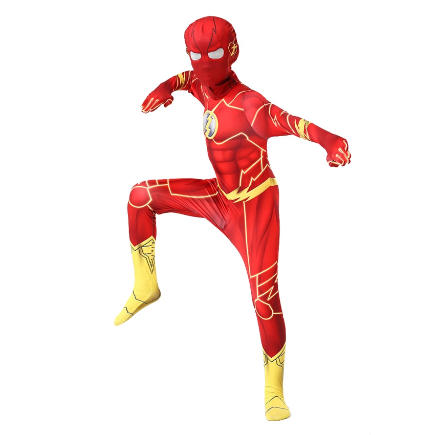 Fantasia Infantil Herói da Super Velocidade 2.0 com roupa e máscara em poliéster de alta qualidade, perfeita para festas, eventos e brincadeiras.