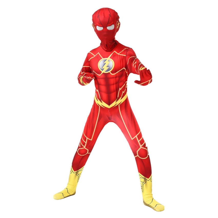 Fantasia Infantil Herói da Super Velocidade 2.0 com roupa e máscara em poliéster de alta qualidade, perfeita para festas, eventos e brincadeiras.