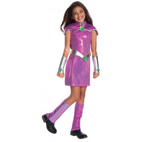 Fantasia Infantil Heroína Rosa Galáctica com vestido, cinto, luvas e meia topo em spandex, perfeita para festas, brincadeiras e aventuras espaciais.