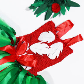 Fantasia Infantil Menina Havaiana Vermelha com vestido e tiara, feita em poliéster, malha, nylon e algodão, ideal para festas e brincadeiras.
