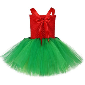 Fantasia Infantil Menina Havaiana Vermelha com vestido e tiara, feita em poliéster, malha, nylon e algodão, ideal para festas e brincadeiras.