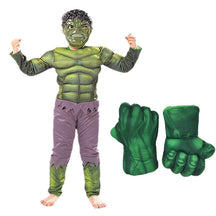 Fantasia Infantil Monstro Verde Musculoso com máscara e luvas, feita em poliéster, ideal para festas infantis e brincadeiras cheias de imaginação.