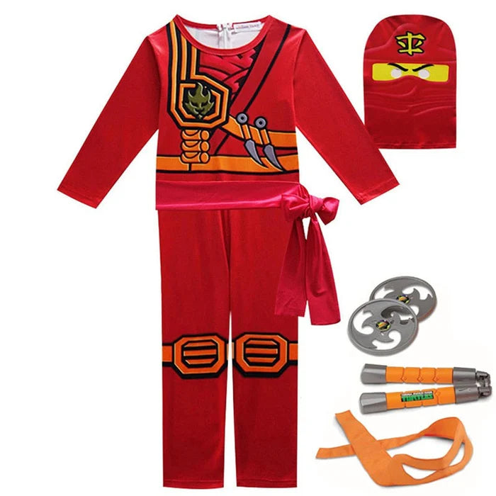 Fantasia Infantil Ninja Vermelho Especial feita em poliéster, ideal para festas infantis e brincadeiras criativas cheias de ação e imaginação.