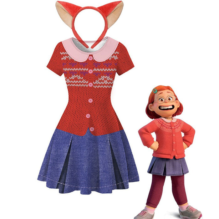 Fantasia Infantil Panda Vermelho Encantado com vestido e tiara em poliéster de alta qualidade, perfeita para festas, brincadeiras e momentos mágicos.