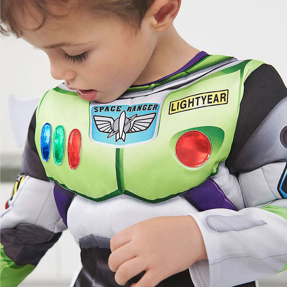 Fantasia Infantil Patrulheiro Espacial confeccionada em poliéster, ideal para festas infantis e brincadeiras intergalácticas cheias de imaginação.