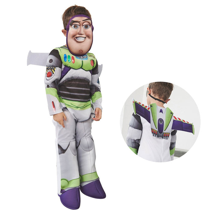 Fantasia Infantil Patrulheiro Espacial confeccionada em poliéster, ideal para festas infantis e brincadeiras intergalácticas cheias de imaginação.