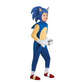 Fantasia Infantil Personagem Corredor Azul com roupa, luvas e parte de cima em poliéster, perfeita para festas, eventos e brincadeiras temáticas.