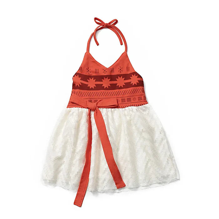Fantasia Infantil Princesa Havaiana Bebê com vestido, colar e flor, feita em poliéster e algodão, perfeita para festas e fotos temáticas.