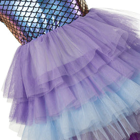 Fantasia Infantil Princesa Sereia Encantada feita em voil, malha e algodão, ideal para festas infantis e brincadeiras cheias de imaginação.