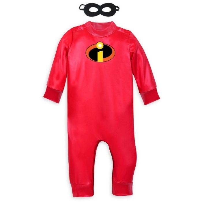 Fantasia Infantil Super Bebê Vermelho Encantado com macacão e máscara, feita em poliéster, ideal para festas infantis e brincadeiras cheias de imaginação.