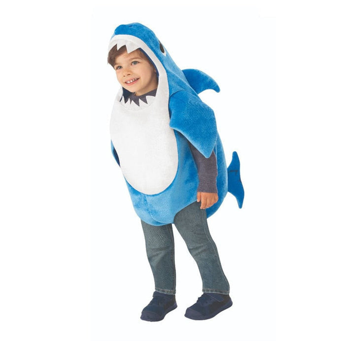 Fantasia Infantil Tubarão feita em poliéster, ideal para festas infantis e brincadeiras aquáticas cheias de imaginação.