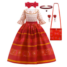 Fantasia Infantil Vestido Encantado Floral Colorido com vestido, coroa, varinha e luvas, feita em poliéster e viscose, ideal para festas infantis.