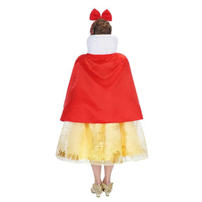 Fantasia Infantil Vestido Amarelo Luxo com vestido, coroa, varinha, colar e luvas, ideal para festas infantis e brincadeiras mágicas.