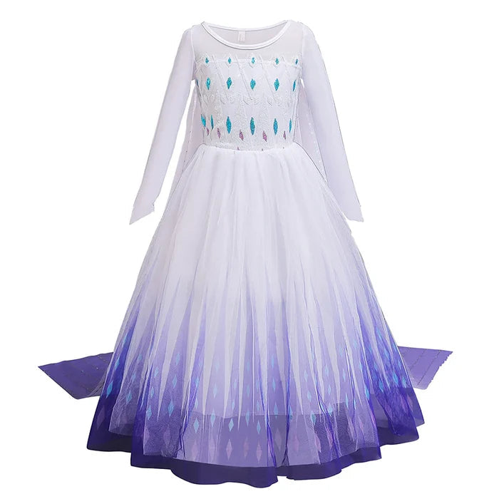Fantasia Infantil Vestido Azul de Gelo Encantado com vestido, coroa, varinha e luvas, perfeita para festas infantis e brincadeiras mágicas.