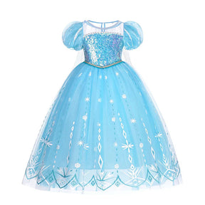 Fantasia Infantil Vestido Azul Luxo com vestido, coroa, varinha, bolsa e luvas, ideal para festas e brincadeiras mágicas.
