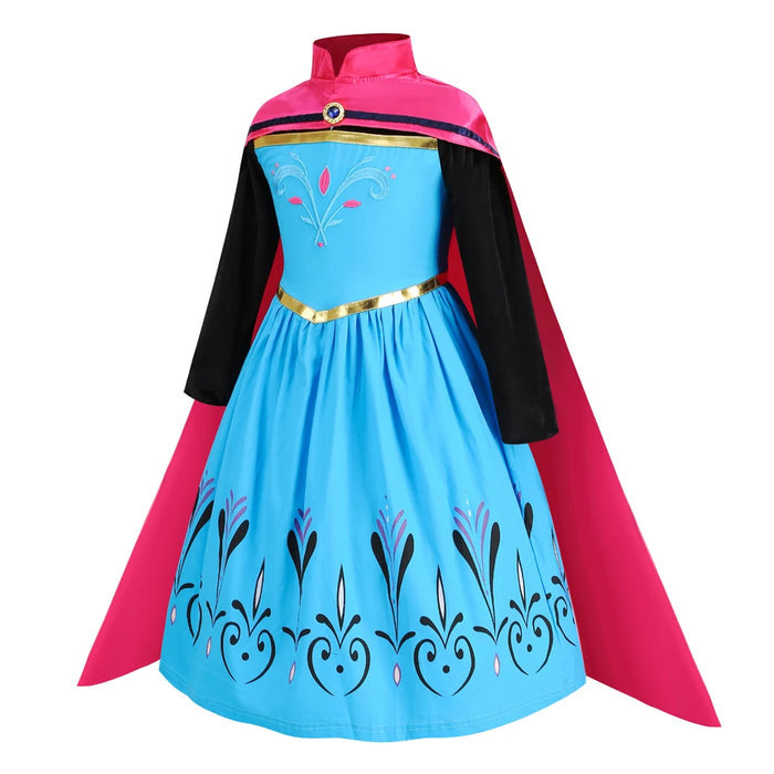 Fantasia Infantil Vestido Princesa do Gelo Azul feito em algodão e poliéster, ideal para festas infantis e brincadeiras cheias de imaginação.