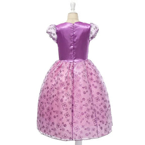Fantasia Infantil Vestido Princesa Lilás Real com vestido, coroa, varinha e luvas em algodão, perfeita para festas, brincadeiras e momentos mágicos.