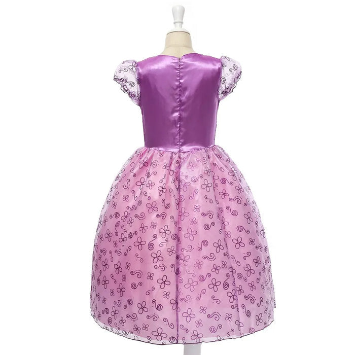 Fantasia Infantil Vestido Princesa Lilás Real com vestido, coroa, varinha e luvas em algodão, perfeita para festas, brincadeiras e momentos mágicos.