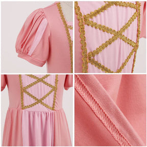 Fantasia Infantil Vestido Princesa Rosa Encantada feita em poliéster, malha e algodão, ideal para festas infantis e brincadeiras mágicas.