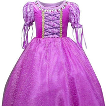 Fantasia Infantil Vestido Princesa Roxa de Festa em voil, malha e algodão, ideal para festas infantis e brincadeiras cheias de imaginação.