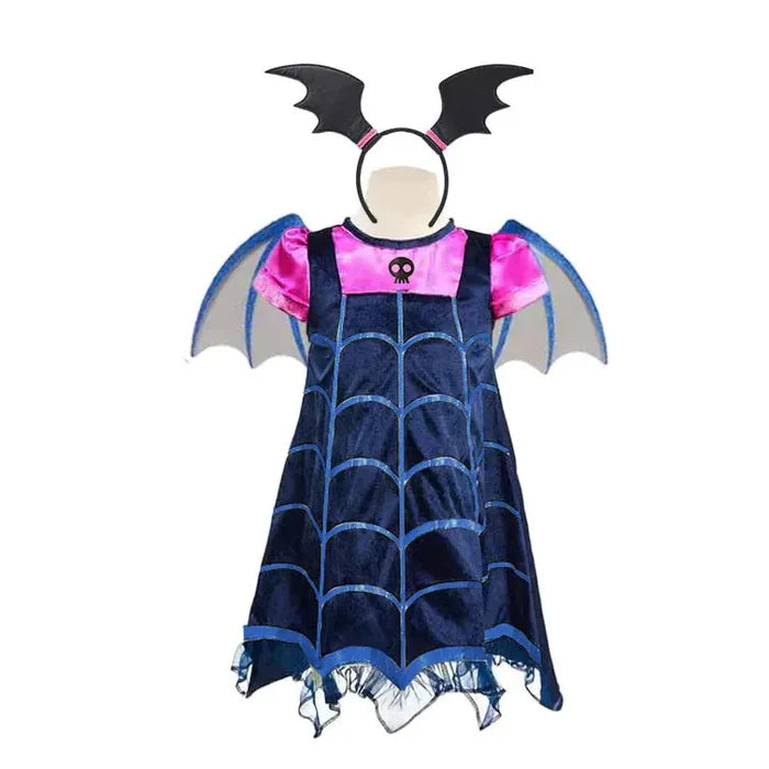 Fantasia Infantil Vestido Vampira com vestido e tiara em poliéster leve e macio, perfeita para festas, brincadeiras e momentos cheios de imaginação.