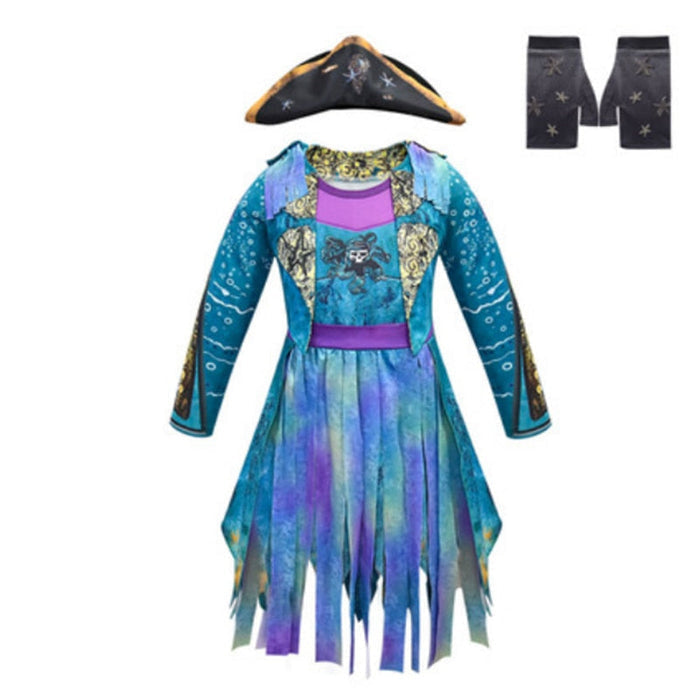Fantasia Infantil Vilã Encantada com vestido, chapéu e luvas, ideal para festas infantis e brincadeiras cheias de imaginação.