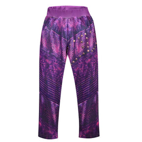 Fantasia Infantil Vilã Fashion Roxa Encantada com jaqueta, camiseta, calça e luvas em poliéster e malha, perfeita para festas e brincadeiras criativas.