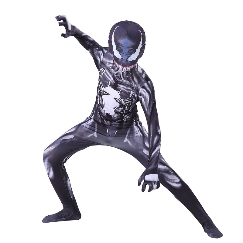 Fantasia Infantil Monstro Preto Aventureiro com macacão e máscara, feita em material de alta qualidade, ideal para festas, brincadeiras e aventuras.