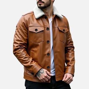 aqueta de Couro Masculina Romenzi RZ027 com design moderno e gola de pelo sintético, ideal para estilo e conforto em dias frios.