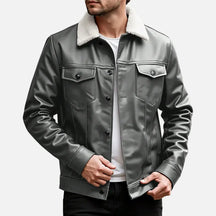 aqueta de Couro Masculina Romenzi RZ027 com design moderno e gola de pelo sintético, ideal para estilo e conforto em dias frios.