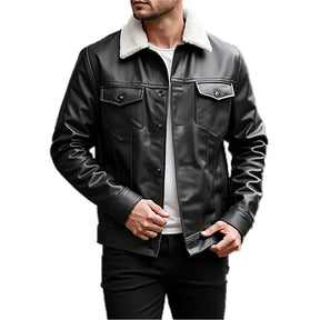 aqueta de Couro Masculina Romenzi RZ027 com design moderno e gola de pelo sintético, ideal para estilo e conforto em dias frios.