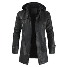 Jaqueta Longa de Couro com Capuz Masculina Romenzi RZ152 em couro premium, com costuras reforçadas e capuz removível para um visual elegante e funcional.