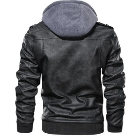 Jaqueta Masculina de Couro Original Romenzi RZ125 em couro genuíno com capuz removível, design elegante e qualidade premium, perfeita para conforto e estilo.