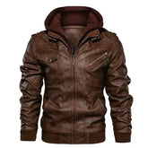 Jaqueta Masculina de Couro Original Romenzi RZ125 em couro genuíno com capuz removível, design elegante e qualidade premium, perfeita para conforto e estilo.