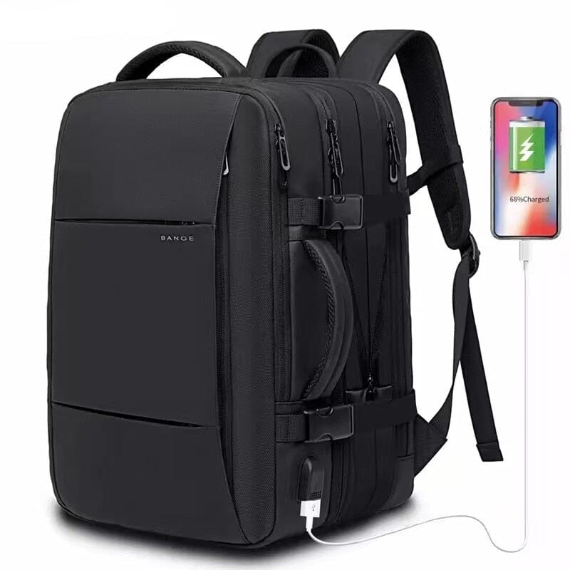 Mochila de Viagem Premiere Romenzi RZ964 em detalhe, modelo expansível impermeável com USB e compartimento acolchoado para notebook 17'.