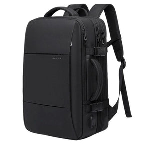 Mochila de Viagem Premiere Romenzi RZ964 em detalhe, modelo expansível impermeável com USB e compartimento acolchoado para notebook 17'.