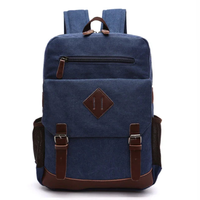 Mochila Executiva de Lona com detalhes em Couro Romenzi RZ069, prática e elegante, ideal para notebooks e itens essenciais.