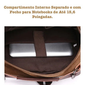 Mochila Executiva de Lona com detalhes em Couro Romenzi RZ069, prática e elegante, ideal para notebooks e itens essenciais.
